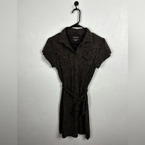 Sonoma Women’s Brown Leaf Print Shirt Dress Short Sleeve Sz M  Tropical Casual